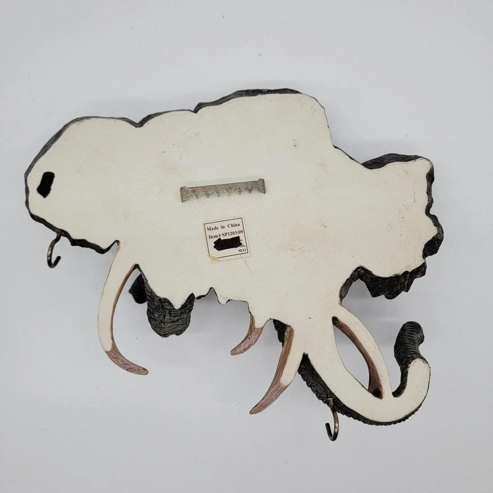Elephant Head Wall Hanging Statue Key Hanger 3D Resin Life Like EUC